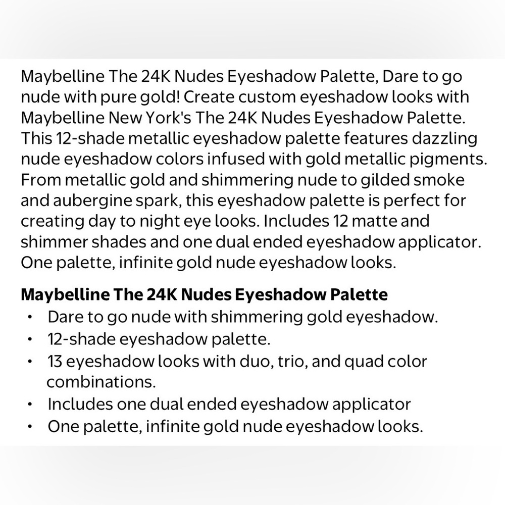 Maybelline The 24K Nudes Eyeshadow Palette - New - Picture 5 of 5